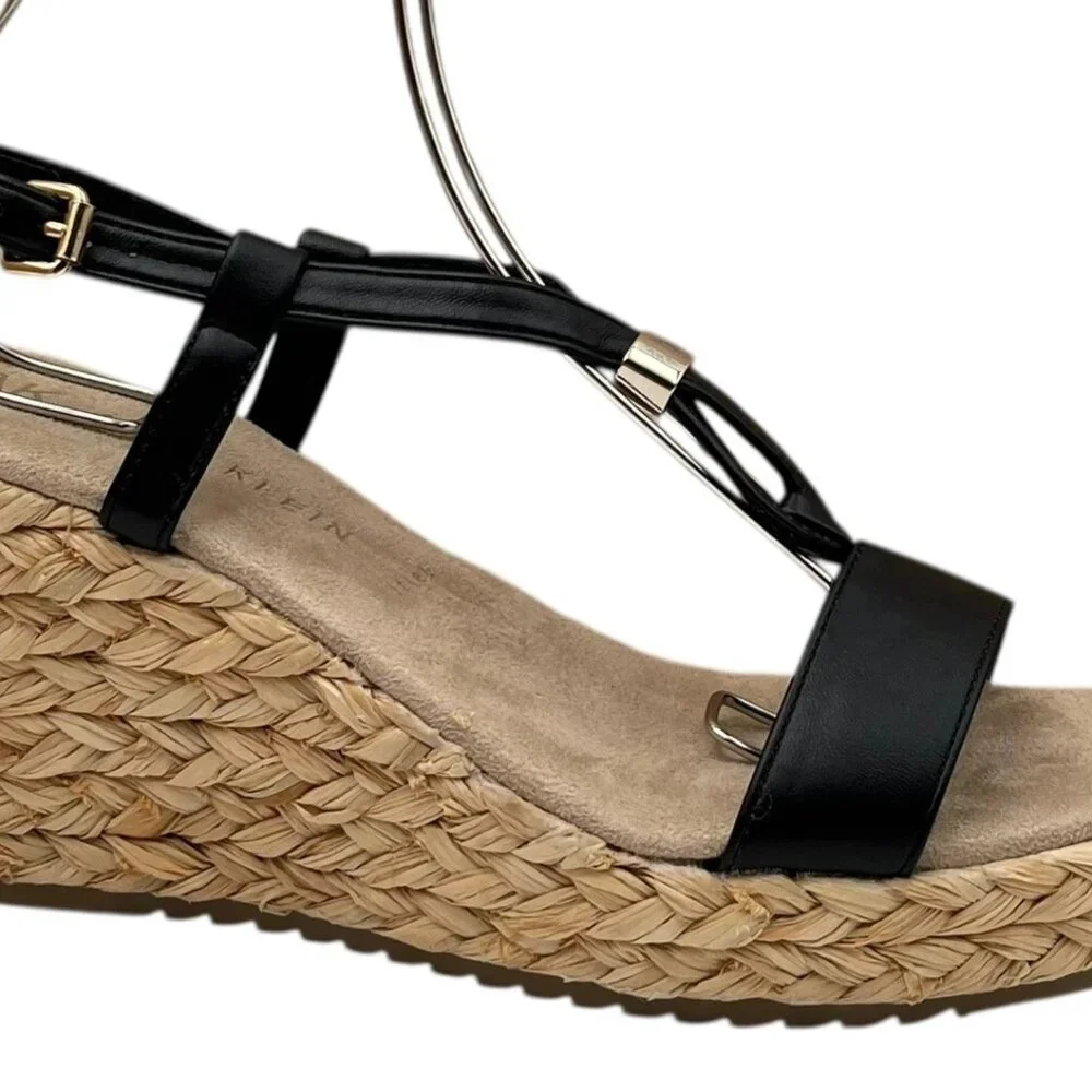 Anne Klein Akwanessa Women’s Espadrille‎ Wedge Sandals Size 9 Black-Tan Strappy